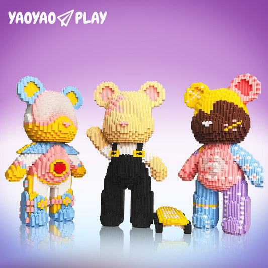 Astronaut Boy&Skateboarding Boy&Candy Girl Bear - Multi Color Compressed Link Small DIY Building Block Series